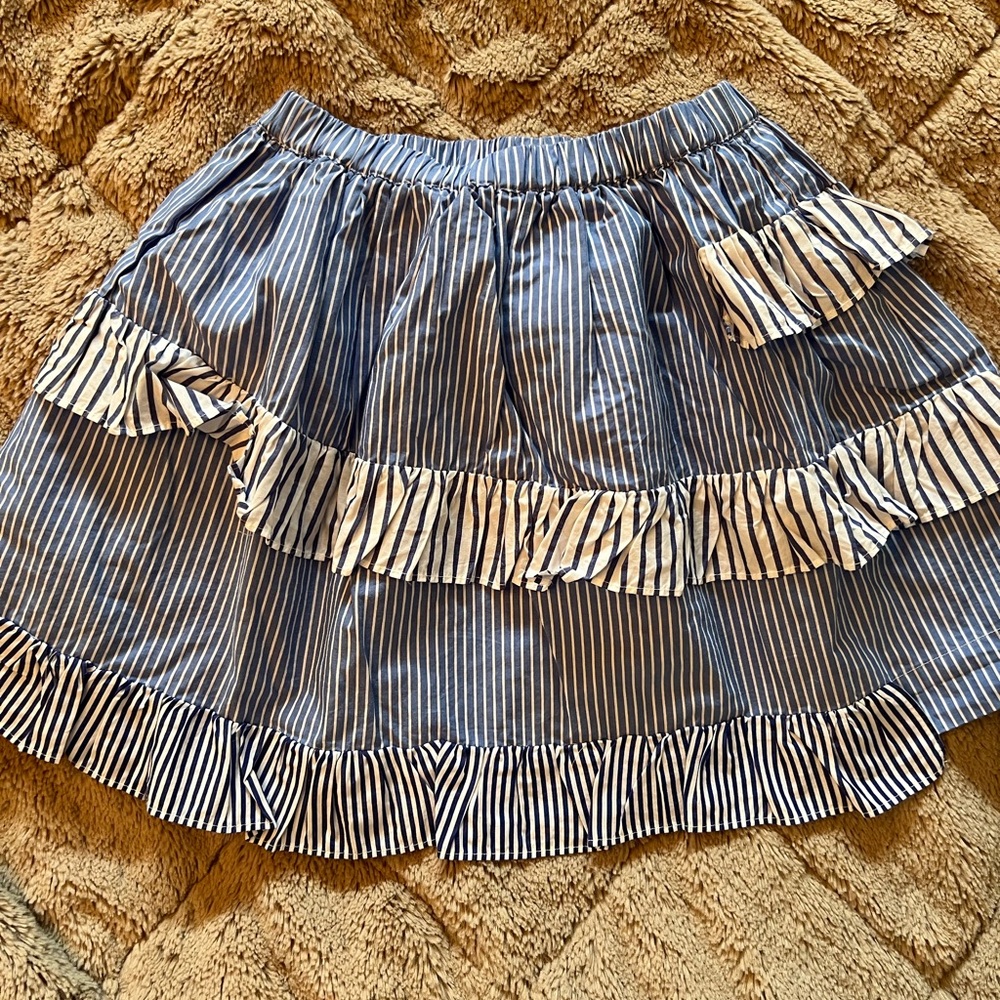 Crewcuts Striped Blue and White Skirt with Asymmetrical Ruffles. NWT